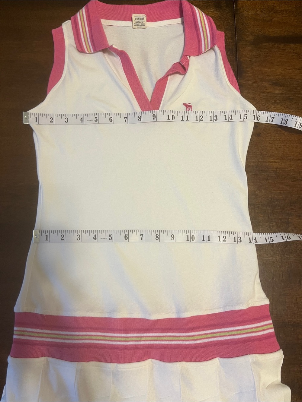 Vintage Abercrombie White Tank Polo Pleated Dress with Pink Trim - Picture 6 of 8